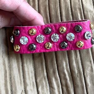 Leather and rhinestone custom bracelet. Handmade. Adjustable 7 - 7.5” length.